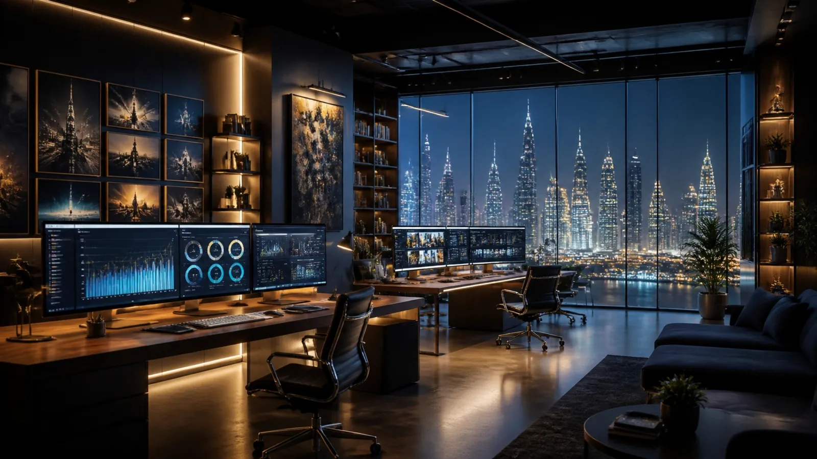 BasilsHub studio in Dubai at night