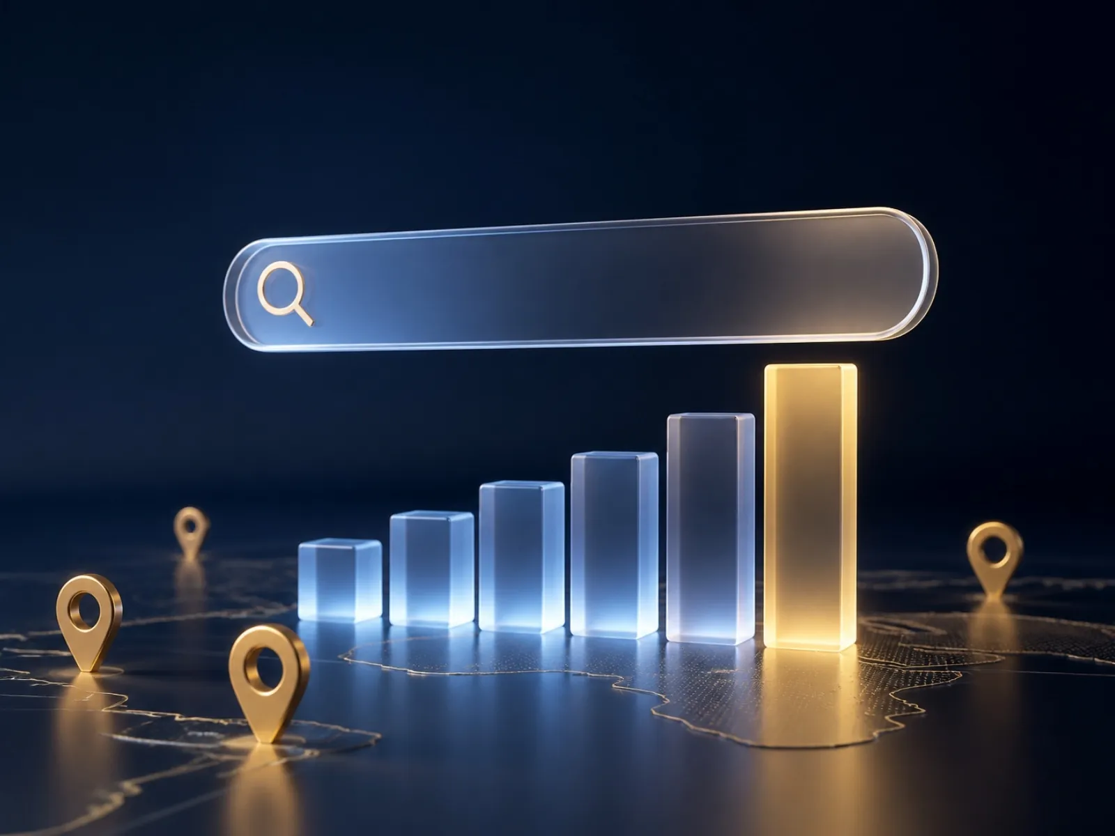 Glass search bar above rising ranking charts