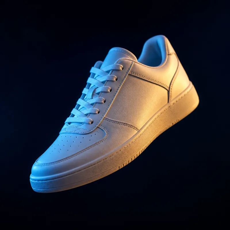 White sneaker with blue rim light