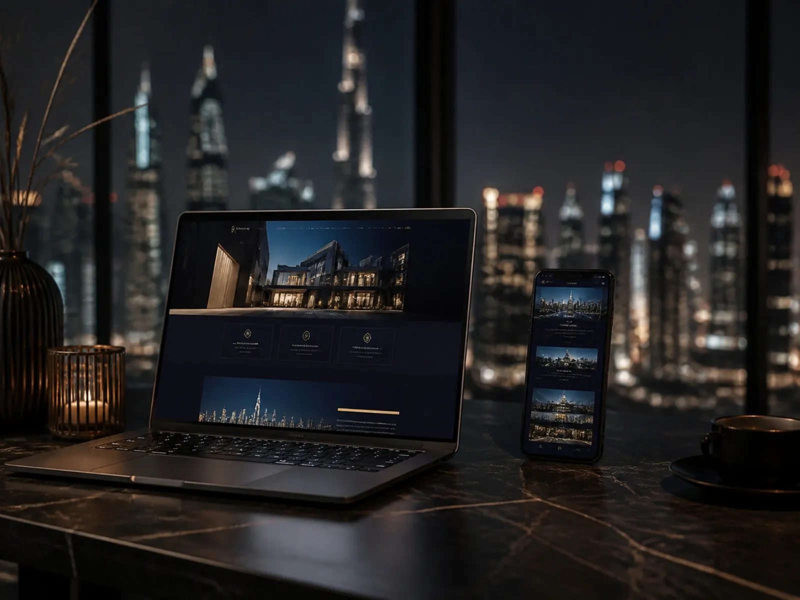 Laptop and phone showing a luxury website